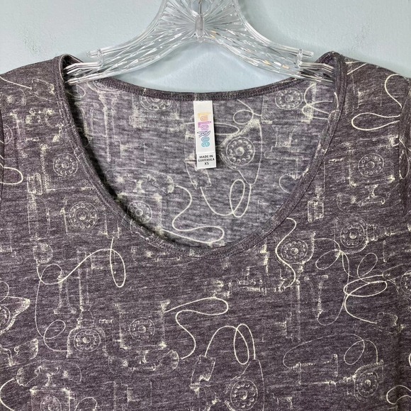 LULAROE Classic T Gray Retro Telephone Print Short Sleeve T-Shirt Womens Size XS - Picture 8 of 16